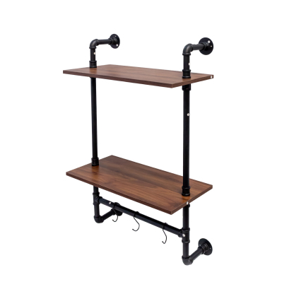 Industrial Pipe Wall Shelf w/ 3 Hooks for Bedroom, Kitchen & Office | 2-3 Tiers