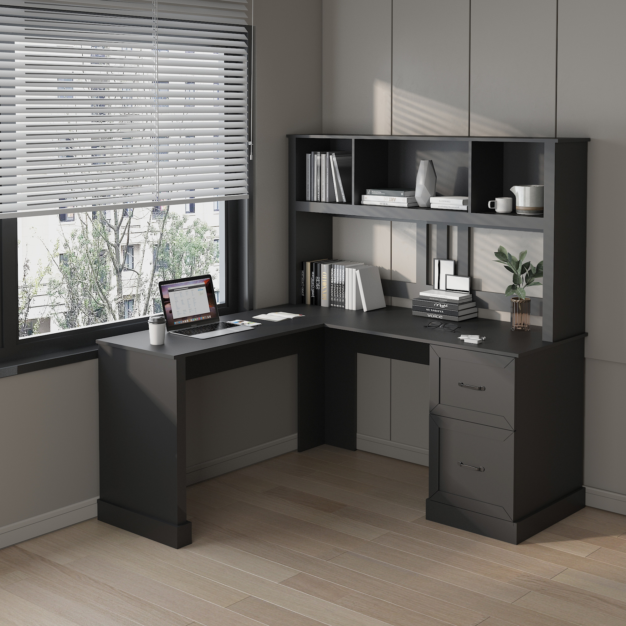 L-Shaped Computer Desk with Hutch for Office | Joysource