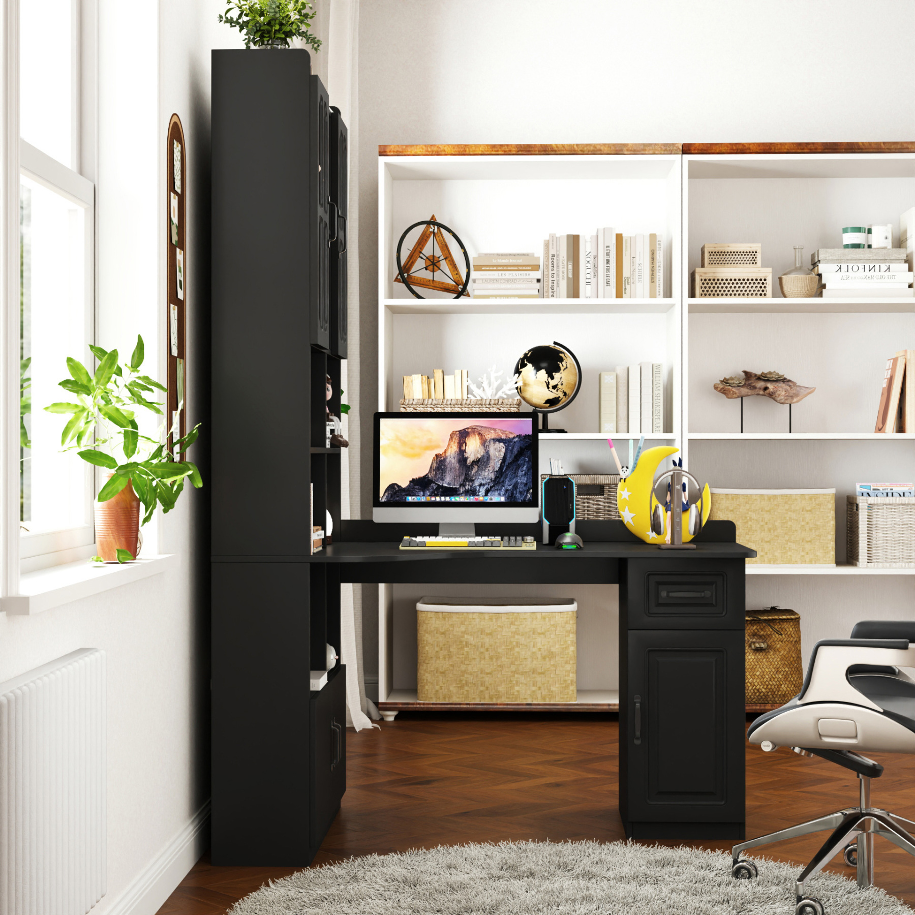 L-Shaped Corner Computer Desk with Hutch and Storage Cabinet, 77"