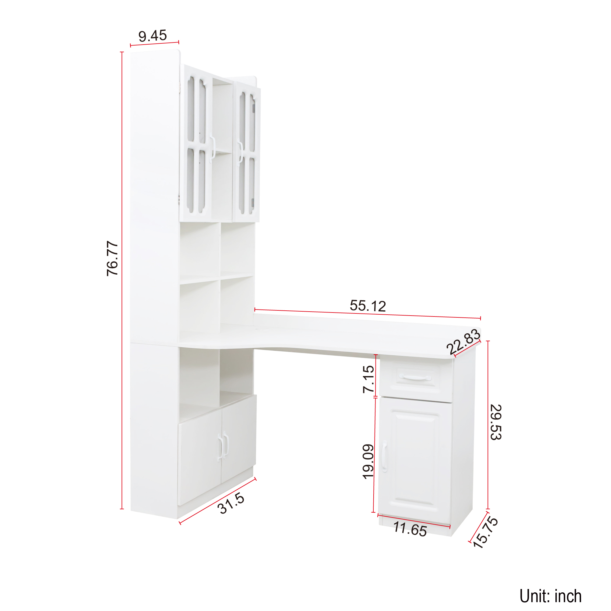 L-Shaped Corner Computer Desk with Hutch and Storage Cabinet, 77"