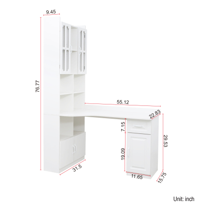 L-Shaped Corner Computer Desk with Hutch and Storage Cabinet, 77"