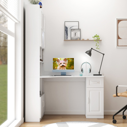 L-Shaped Corner Computer Desk with Hutch and Storage Cabinet, 77"
