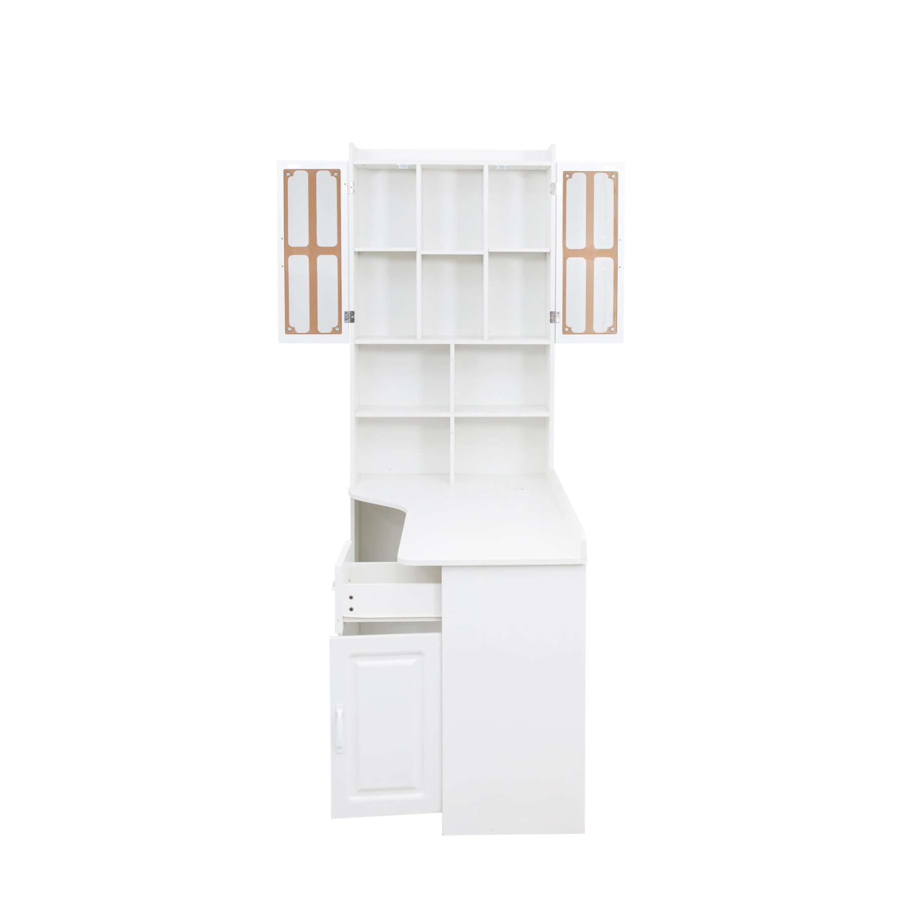 L-Shaped Corner Computer Desk with Hutch and Storage Cabinet, 77"