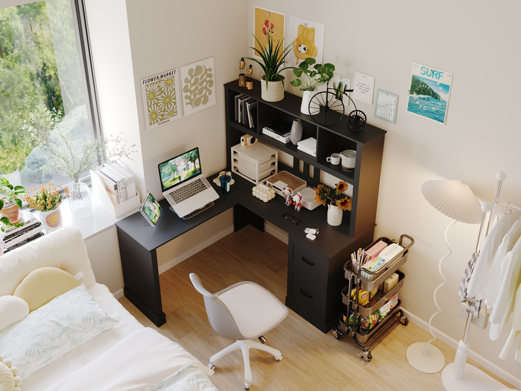 L-Shaped Desk with Hutch, Drawers & Storage for Office | Computer Desk