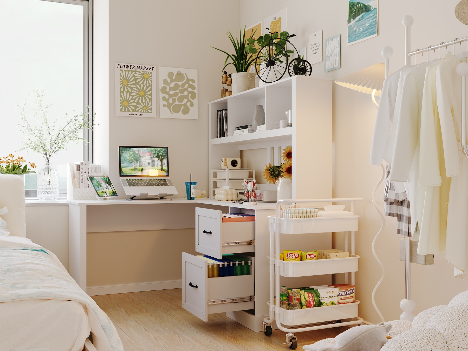 L-Shaped Desk with Hutch, Drawers & Storage for Office | Computer Desk