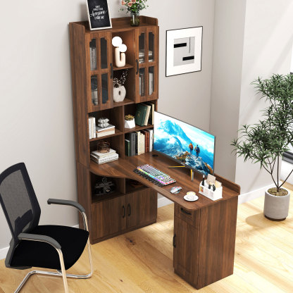 L-Shaped Desk with Hutch, Drawers and Storage Cabinet | Corner Desk