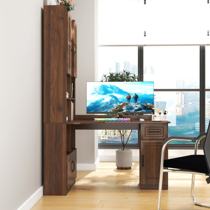 L-Shaped Desk with Hutch, Drawers and Storage Cabinet | Corner Desk