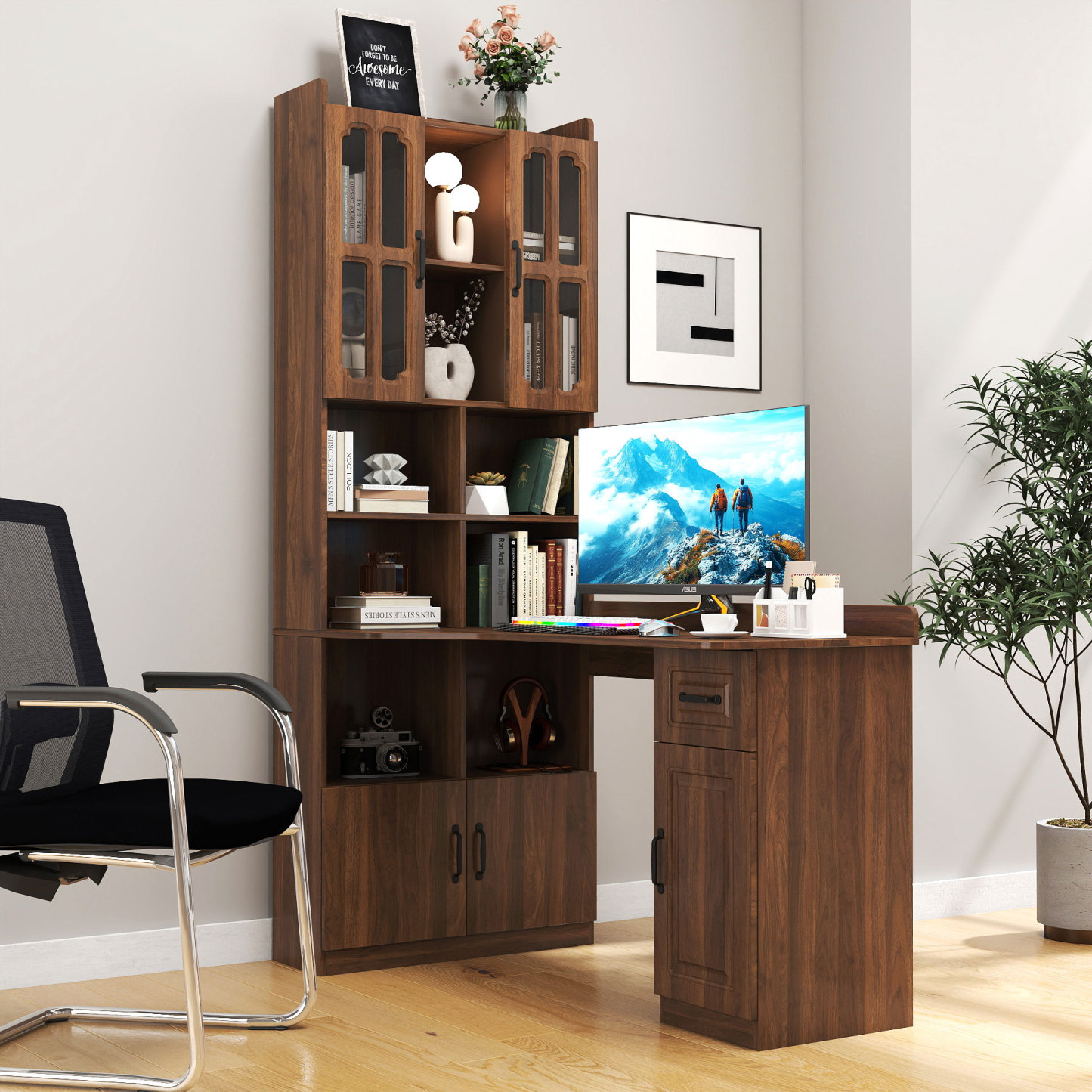 L-Shaped Desk with Hutch, Drawers and Storage Cabinet | Corner Desk