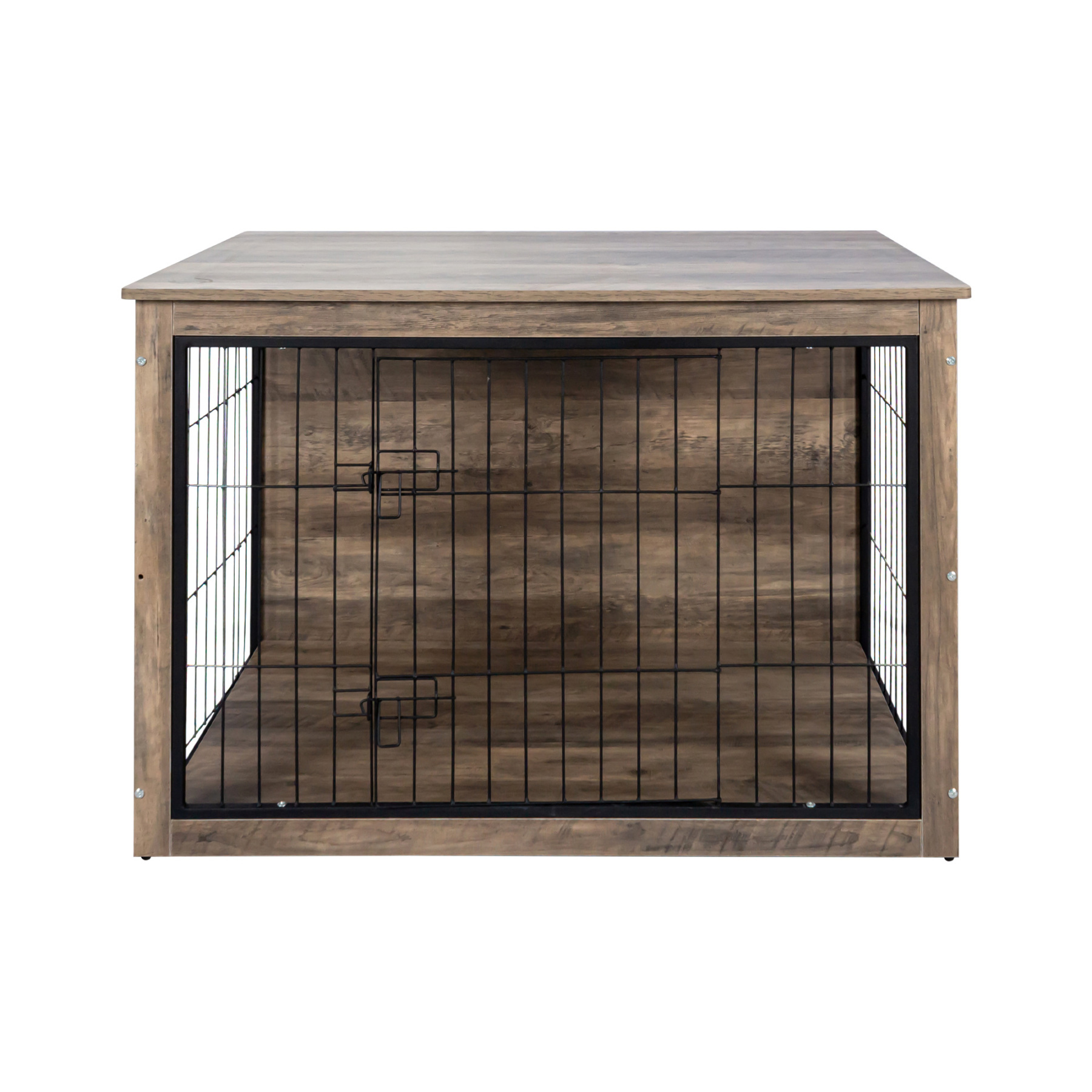 Large Rustic Wooden Dog Crate Furniture with 2 Doors, 44.5" x 29.5" x 30.5"