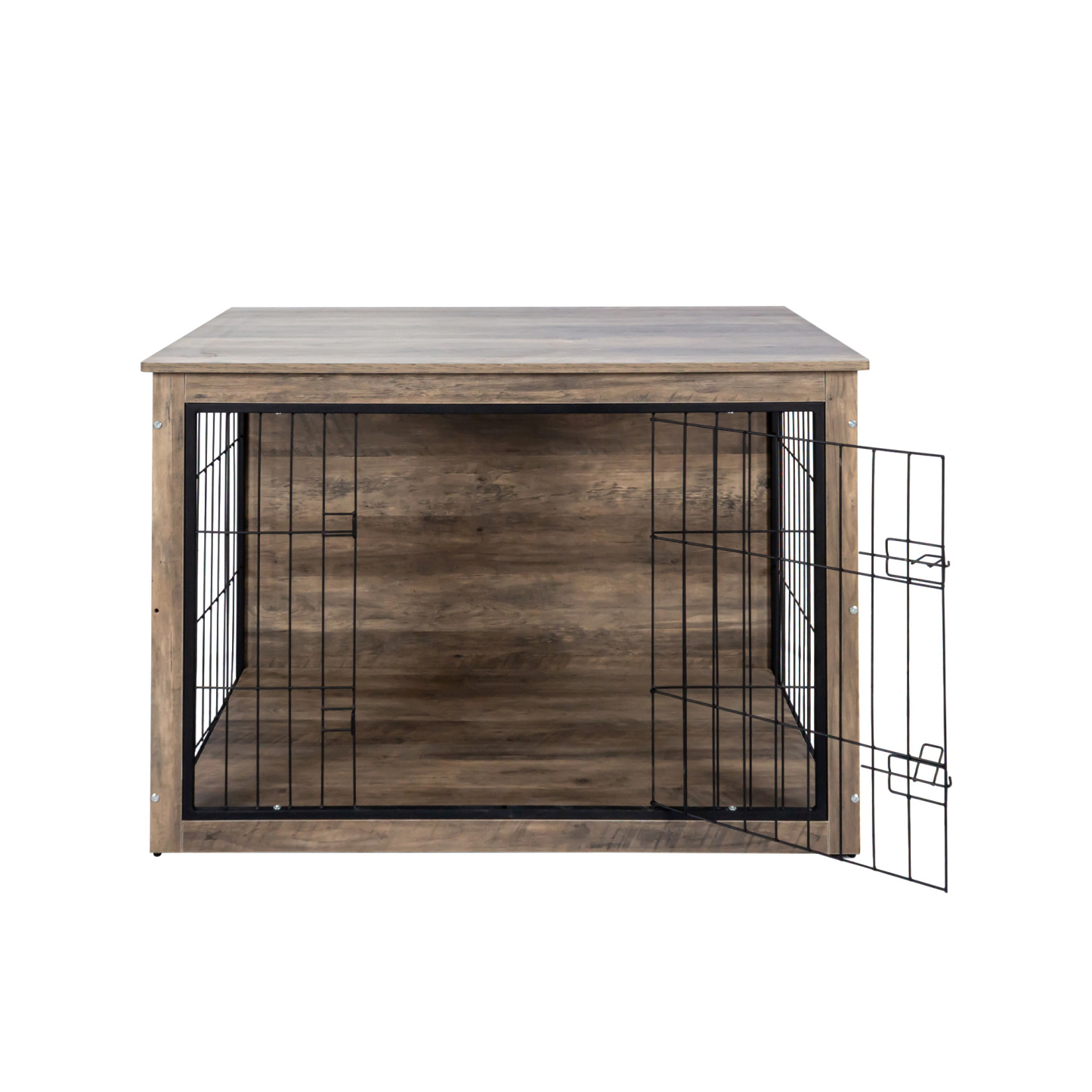 Large Rustic Wooden Dog Crate Furniture with 2 Doors, 44.5" x 29.5" x 30.5"