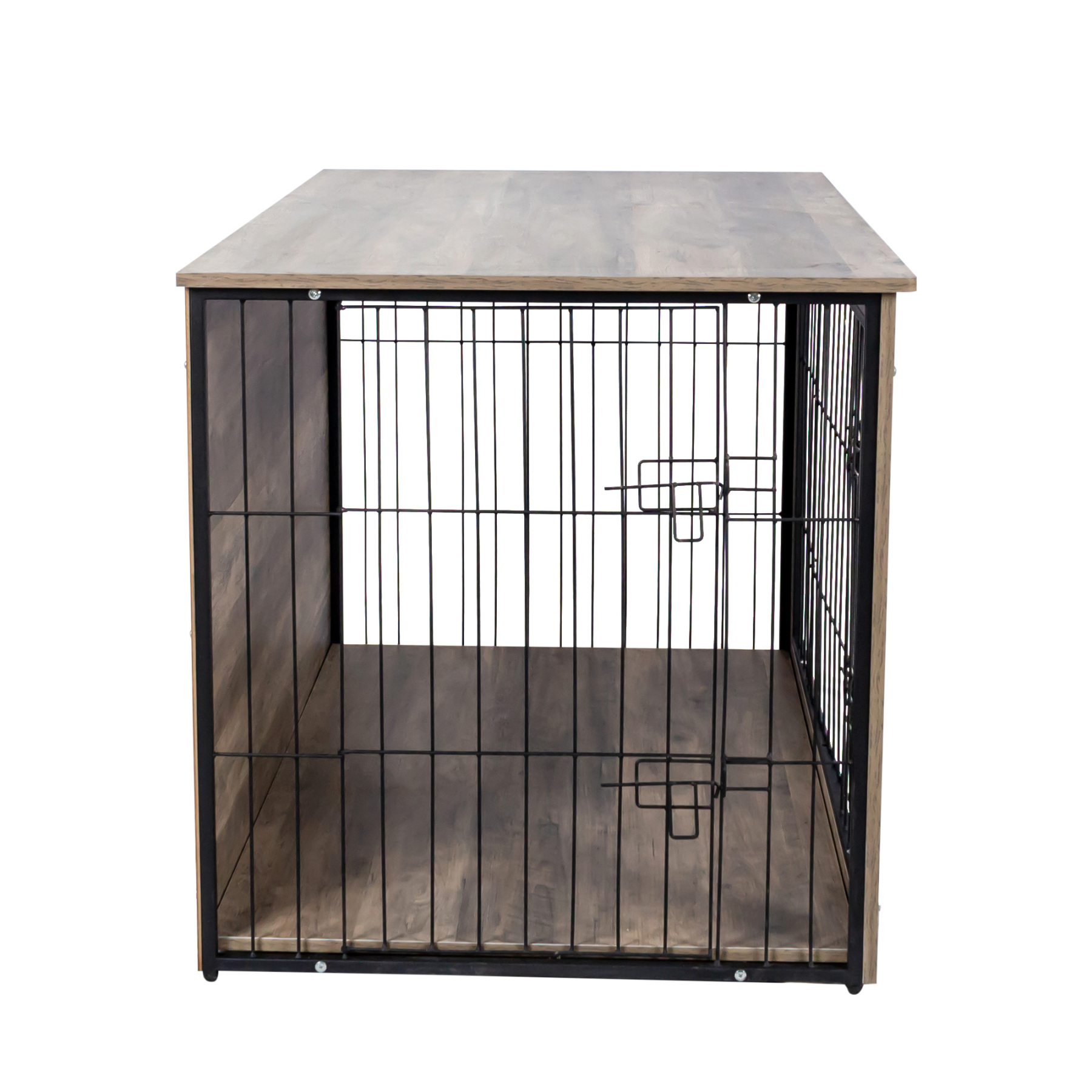 Large Rustic Wooden Dog Crate Furniture with 2 Doors, 44.5" x 29.5" x 30.5"