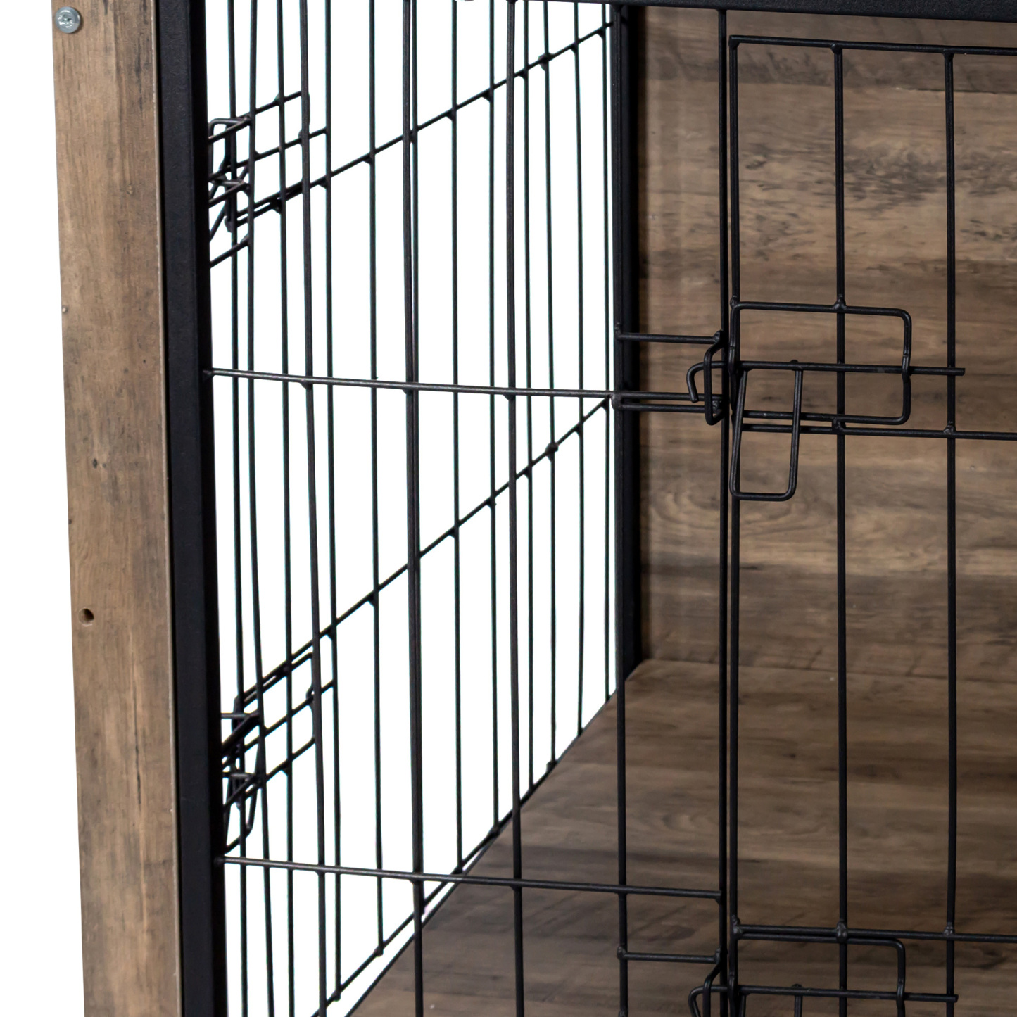Large Rustic Wooden Dog Crate Furniture with 2 Doors, 44.5" x 29.5" x 30.5"