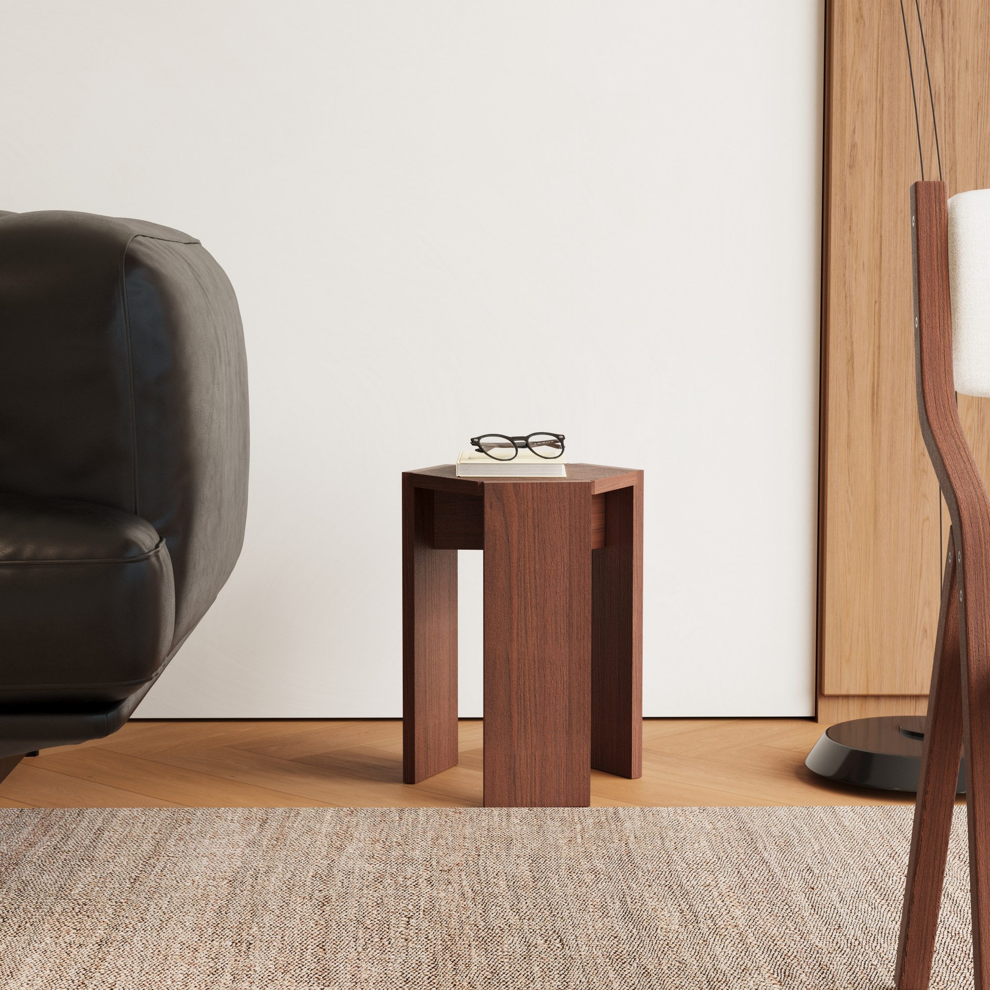 Hexagonal Stacking Stools (Set of 2), Solid Wood | Modular Side