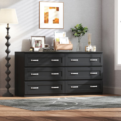 Modern 6-Drawer Dresser w/ Metal Handles for Living Room, Bedroom or Hallway