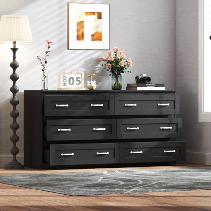 Modern 6-Drawer Dresser w/ Metal Handles for Living Room, Bedroom or Hallway