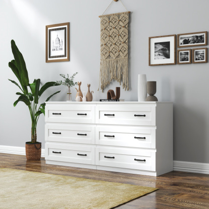 Modern 6-Drawer Dresser w/ Metal Handles for Living Room, Bedroom or Hallway
