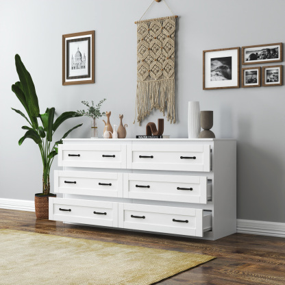 Modern 6-Drawer Dresser w/ Metal Handles for Living Room, Bedroom or Hallway