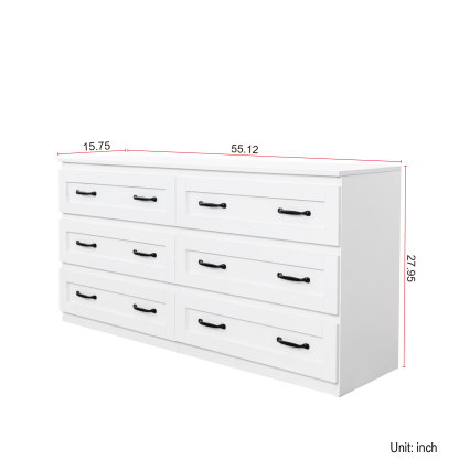 Modern 6-Drawer Dresser w/ Metal Handles for Living Room, Bedroom or Hallway