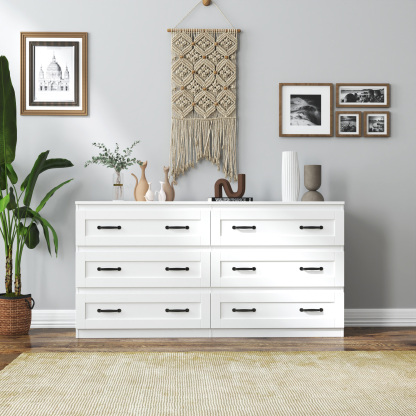 Modern 6-Drawer Dresser w/ Metal Handles for Living Room, Bedroom or Hallway