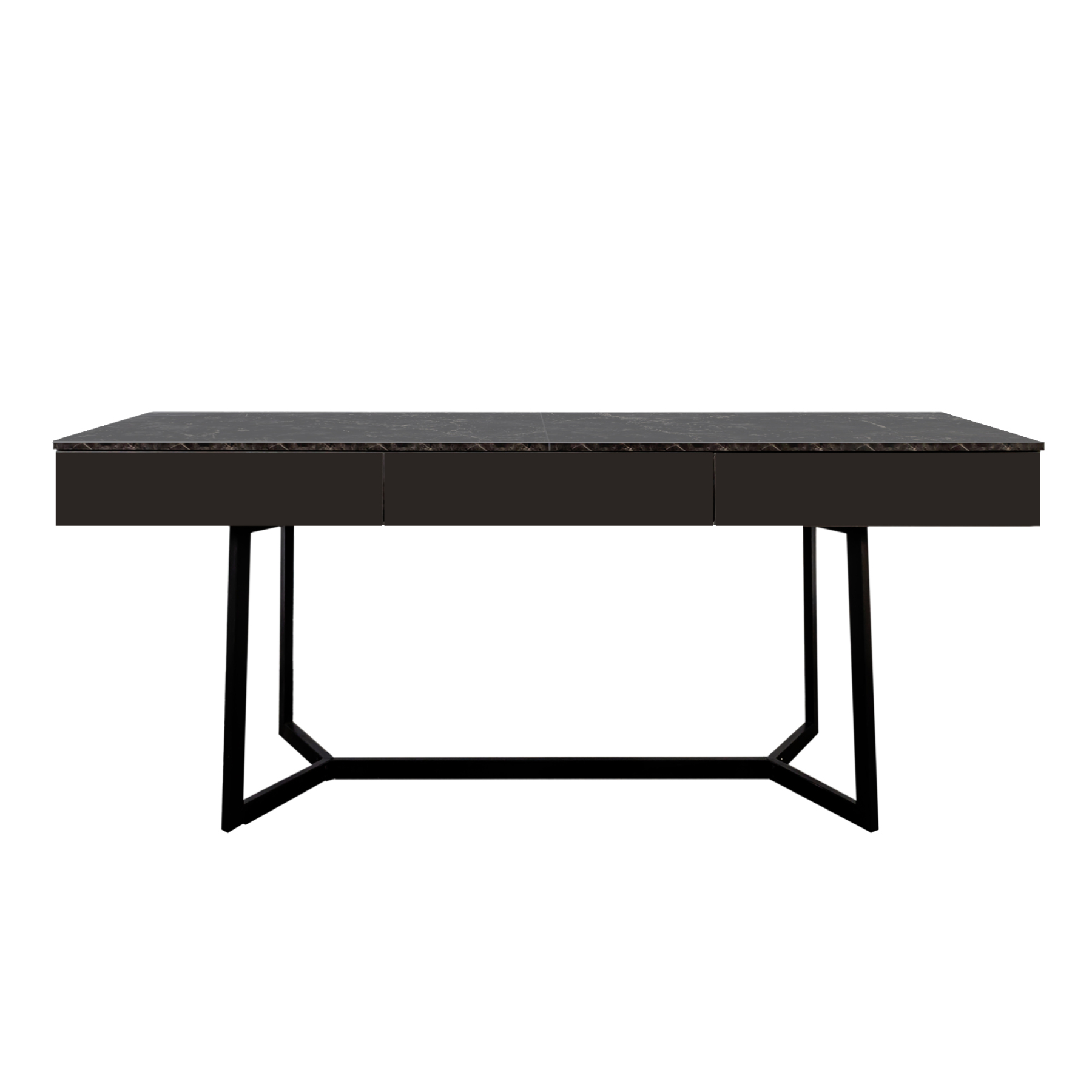 Modern Executive Computer Desk w/ 3 Drawers, Metal Legs & Black Marble Finish