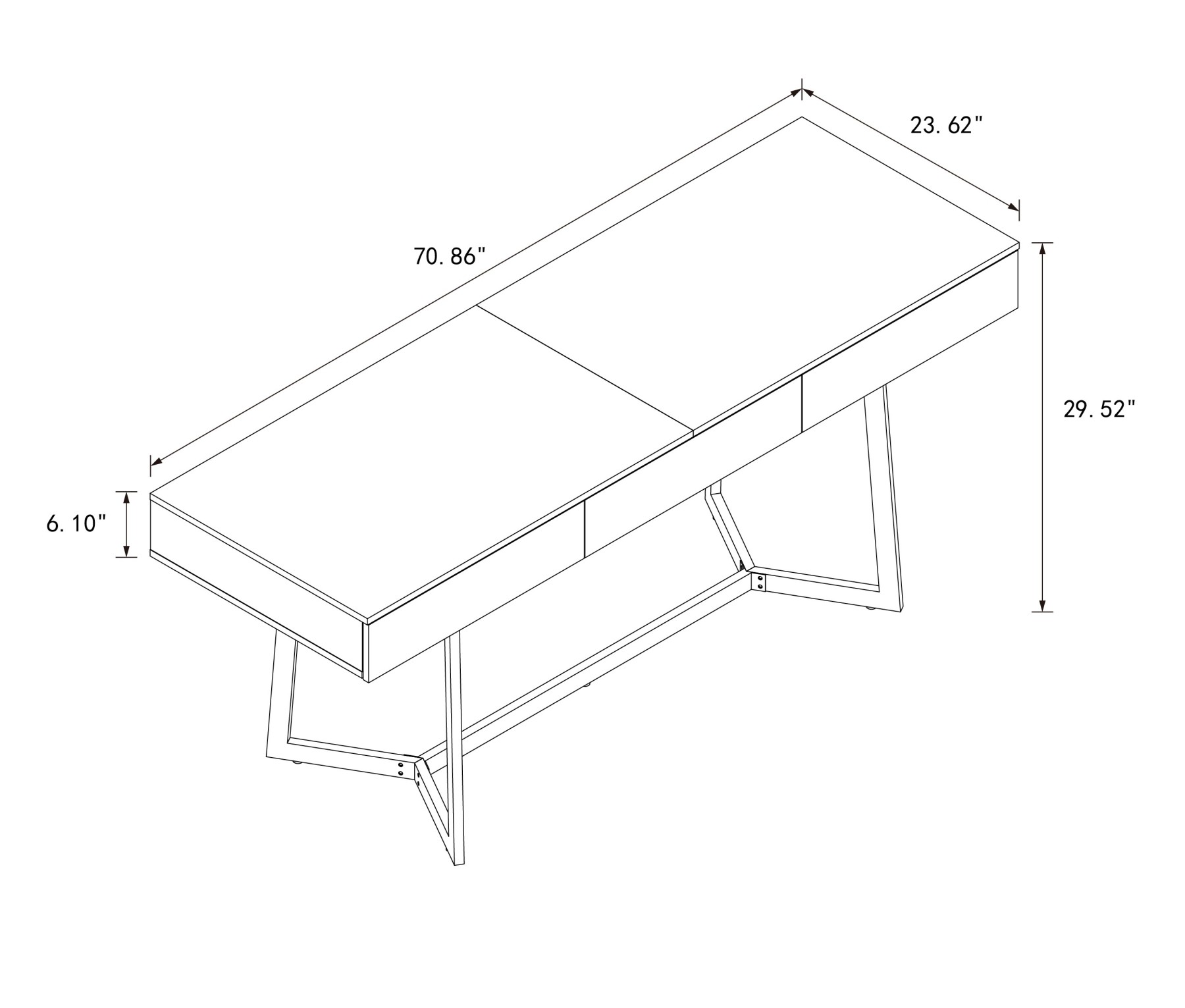 Modern Executive Computer Desk w/ 3 Drawers, Metal Legs & Black Marble Finish
