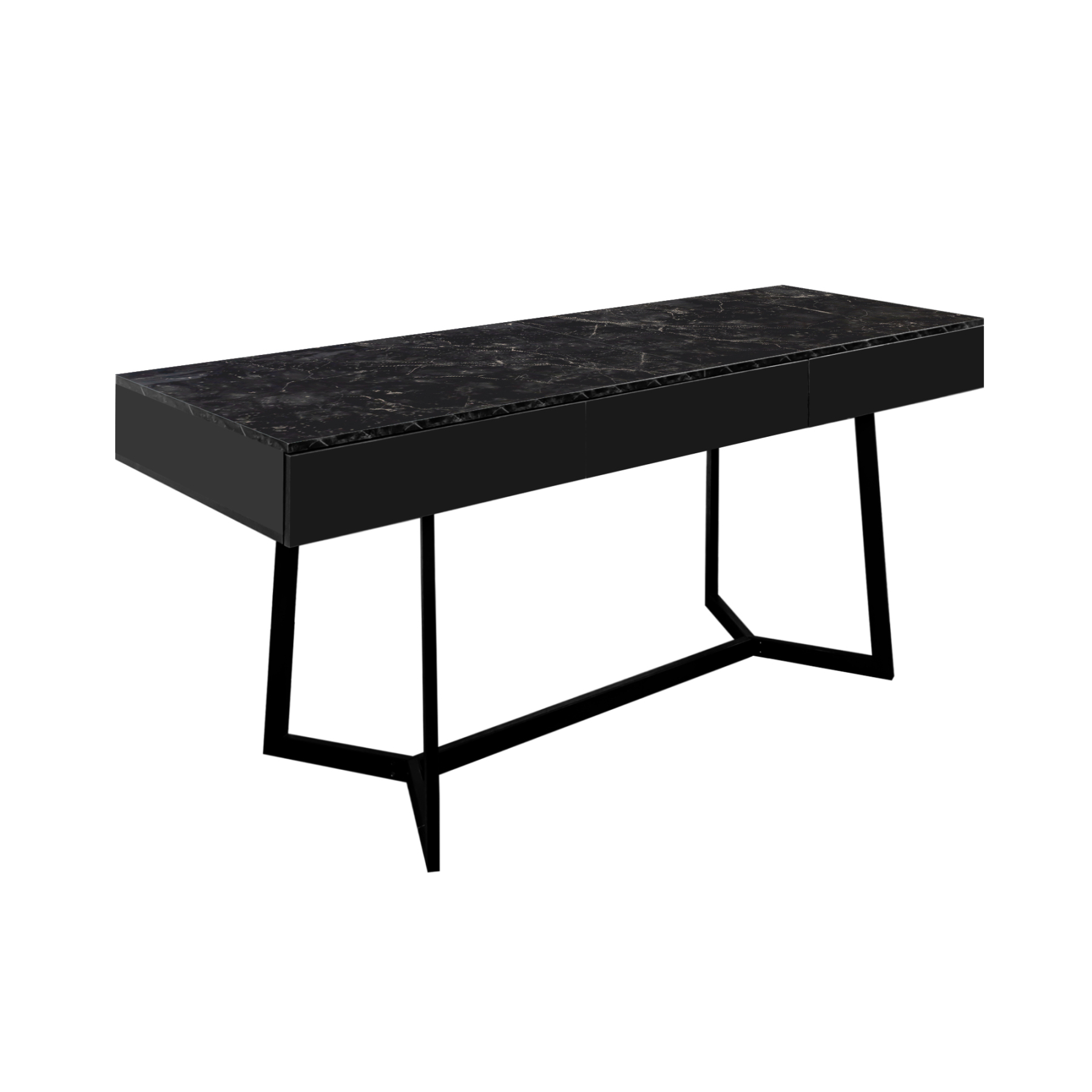 Modern Executive Computer Desk w/ 3 Drawers, Metal Legs & Black Marble Finish