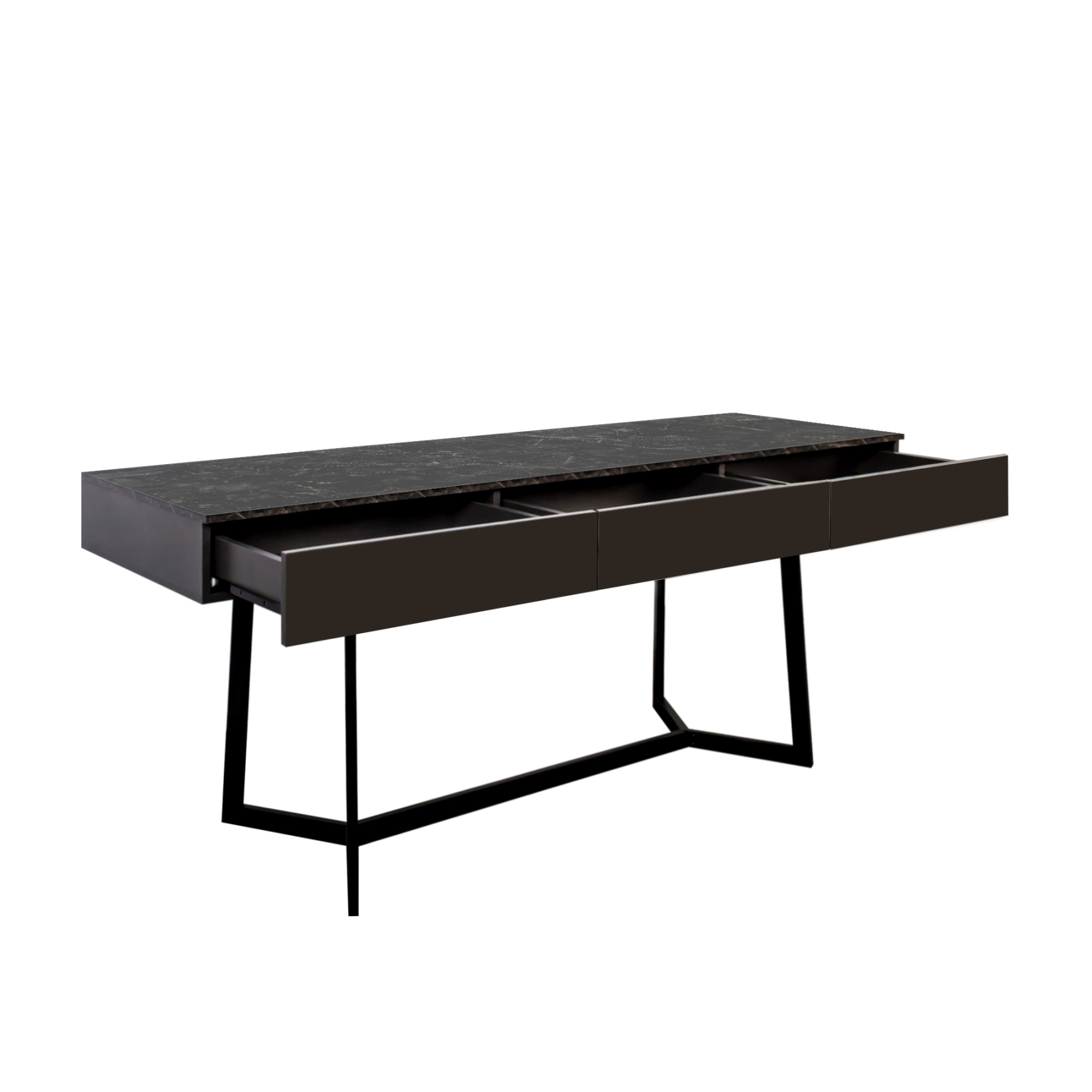 Modern Executive Computer Desk w/ 3 Drawers, Metal Legs & Black Marble Finish