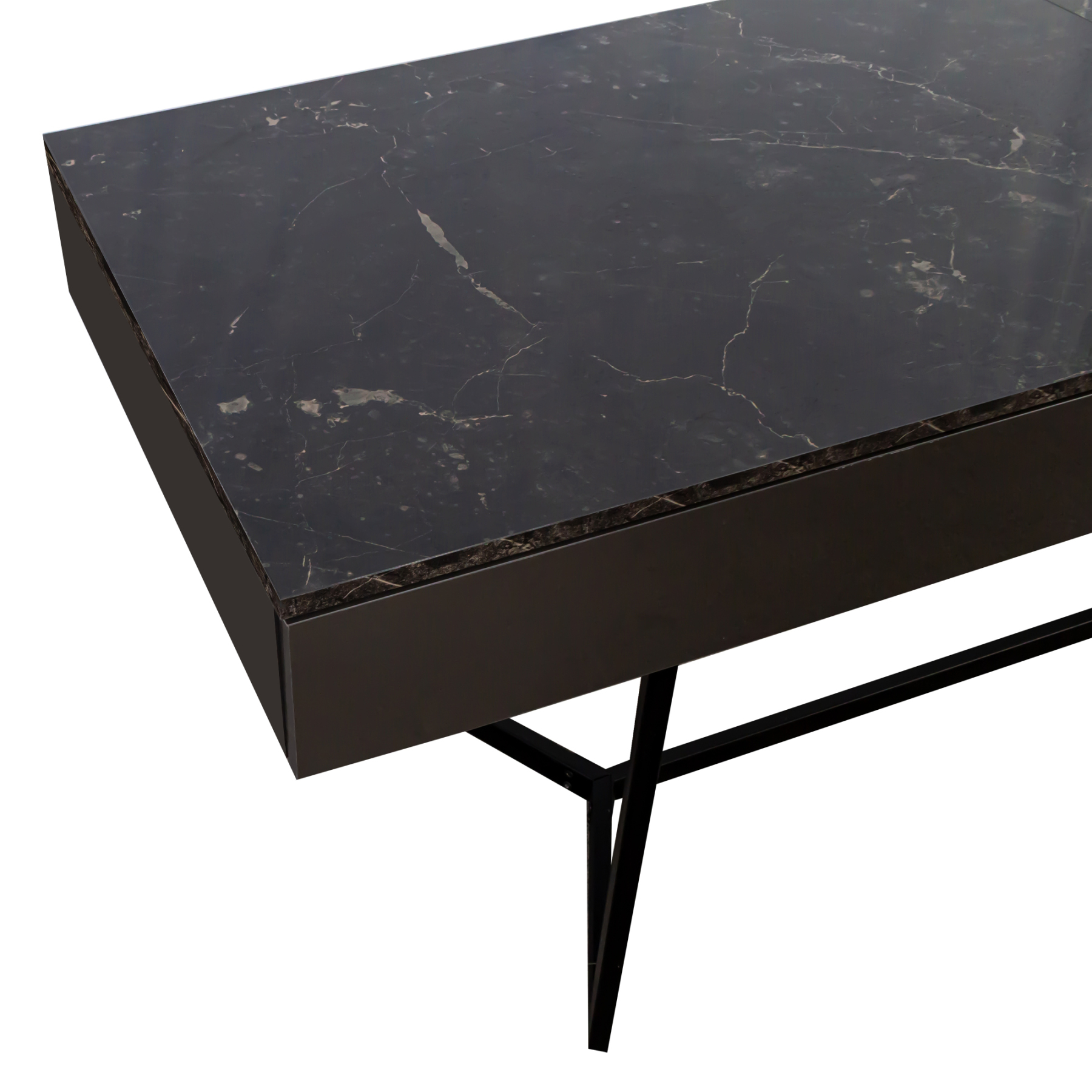 Modern Executive Computer Desk w/ 3 Drawers, Metal Legs & Black Marble Finish