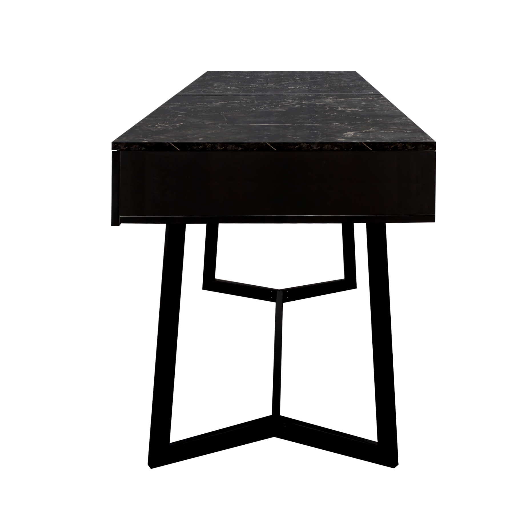Modern Executive Computer Desk w/ 3 Drawers, Metal Legs & Black Marble Finish