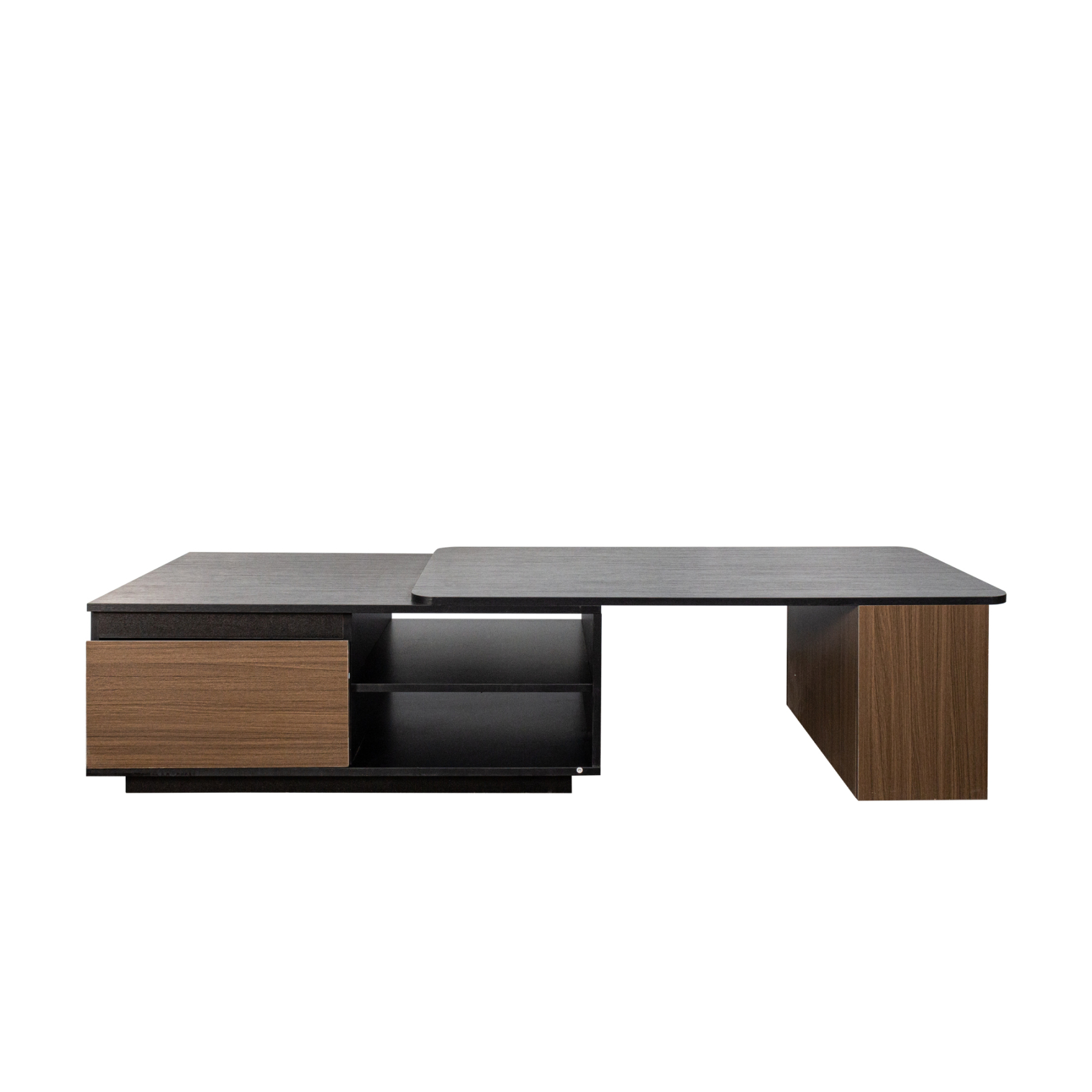 Modern Expandable Coffee Table with Storage Drawers & Open Shelves
