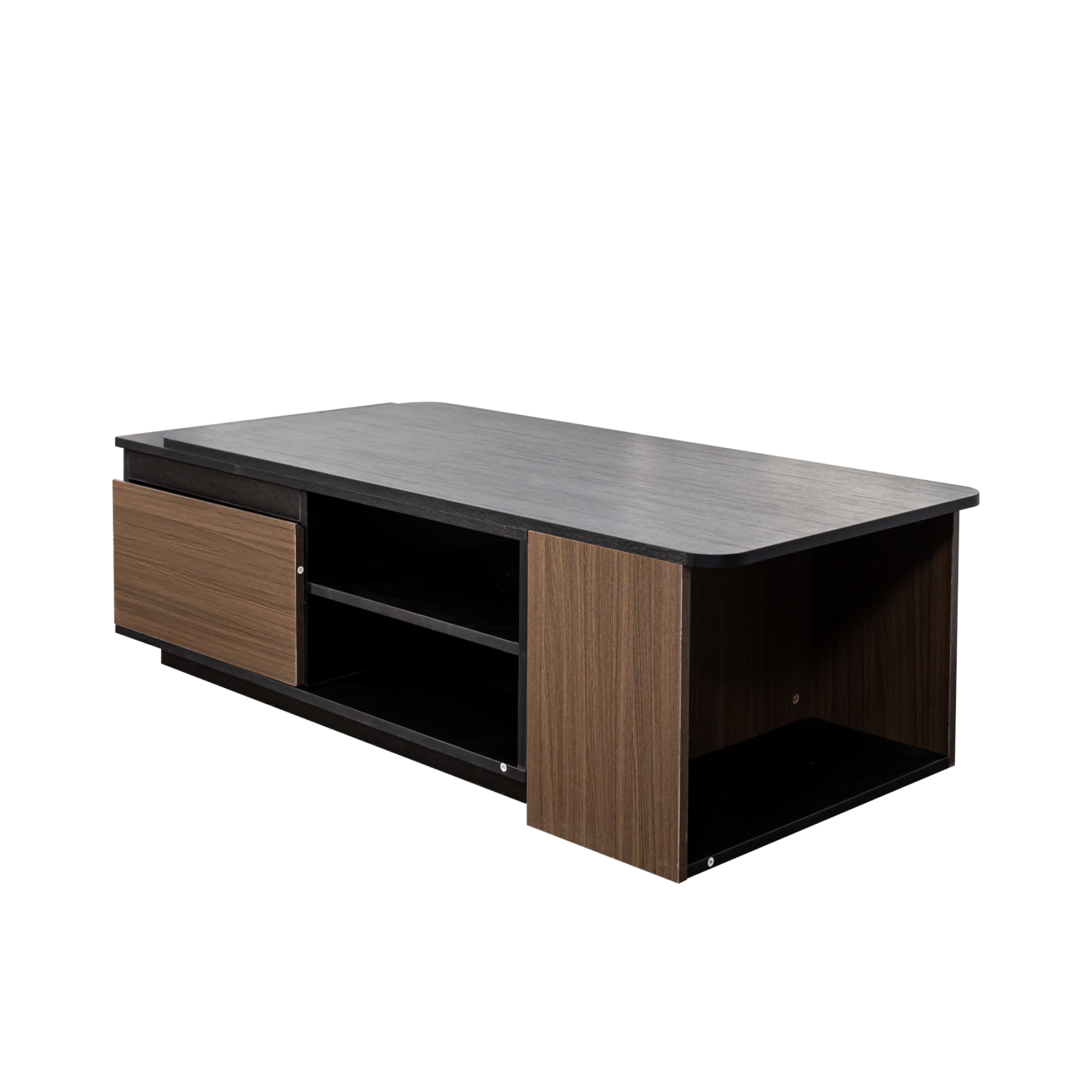Modern Expandable Coffee Table with Storage Drawers & Open Shelves