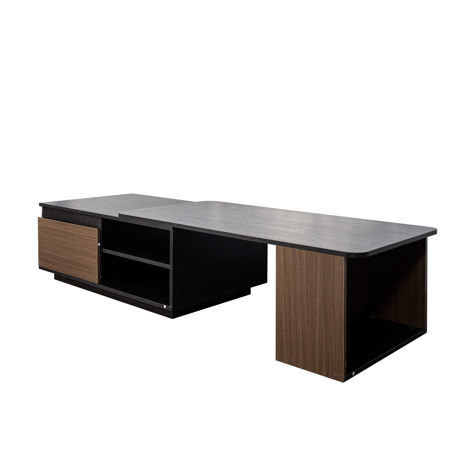 Modern Expandable Coffee Table with Storage Drawers & Open Shelves