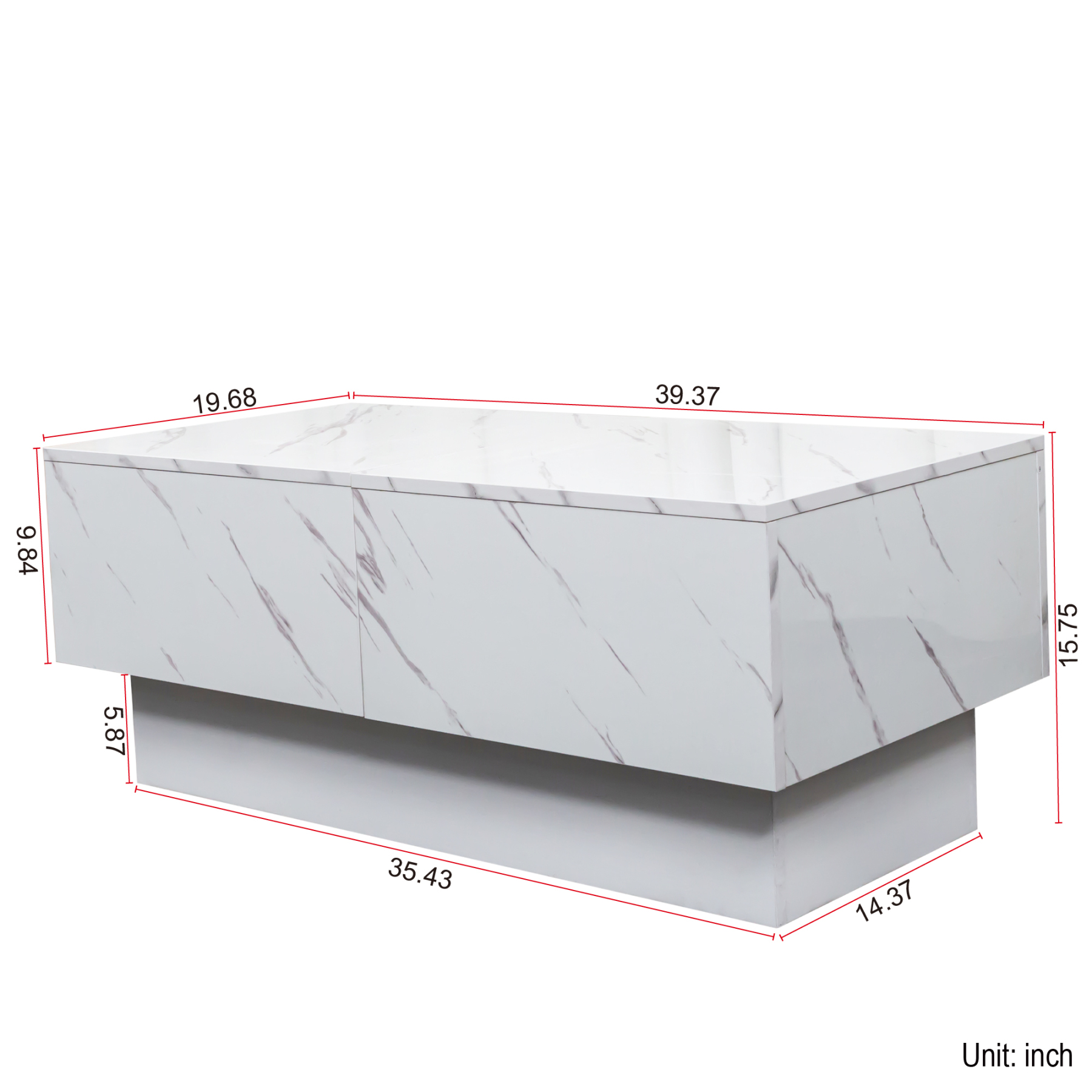 Modern Extendable Coffee Table w/ Hidden Storage & LED Base, White