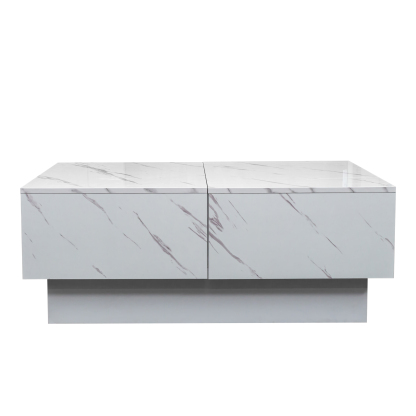Modern Extendable Coffee Table w/ Hidden Storage & LED Base, White