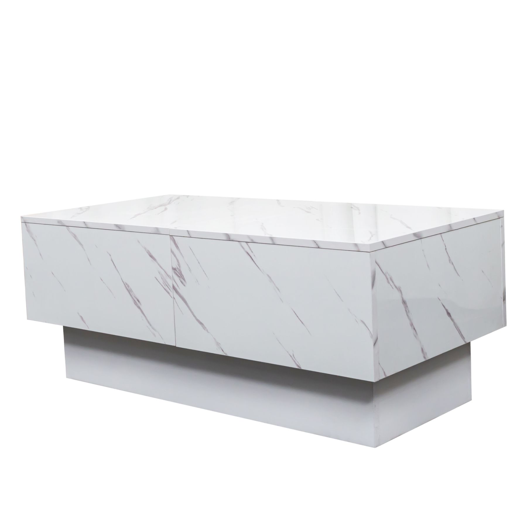 Modern Extendable Coffee Table w/ Hidden Storage & LED Base, White