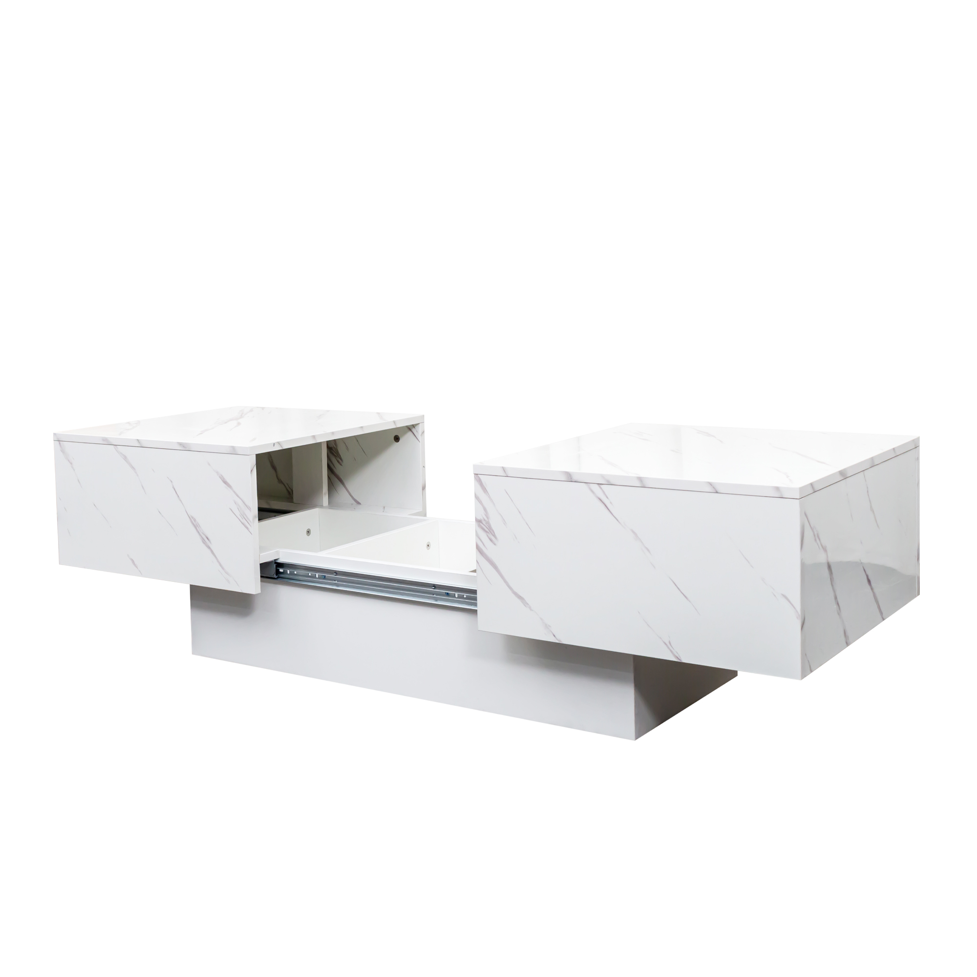Modern Extendable Coffee Table w/ Hidden Storage & LED Base, White