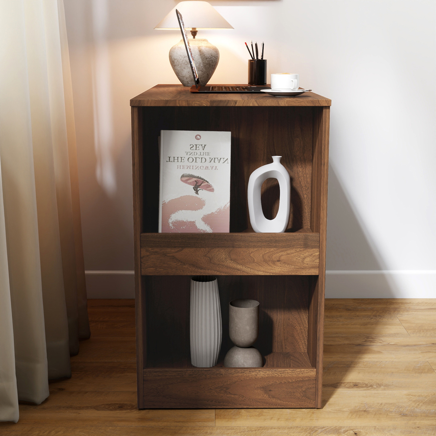 Modern Extendable Computer Desk w/ Drawers & Storage Shelves, Walnut