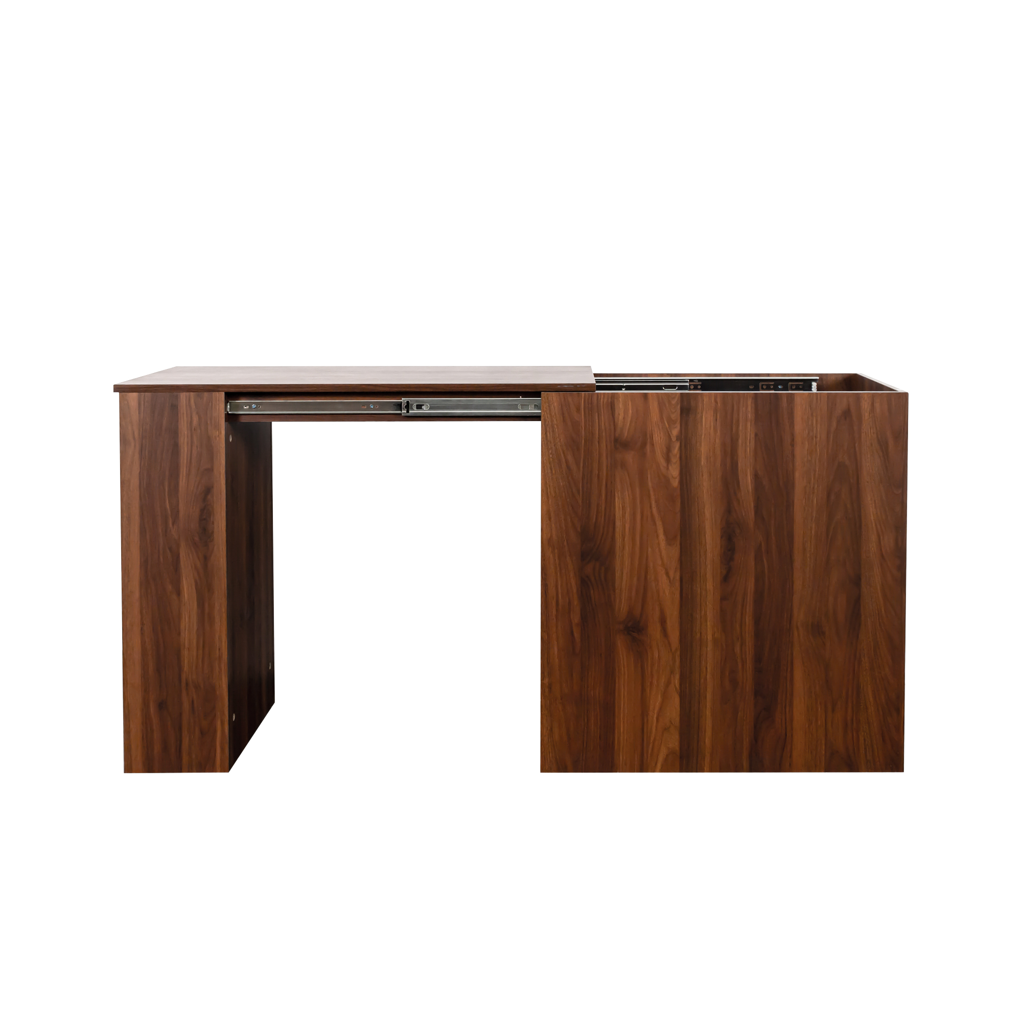 Modern Extendable Computer Desk w/ Drawers & Storage Shelves, Walnut