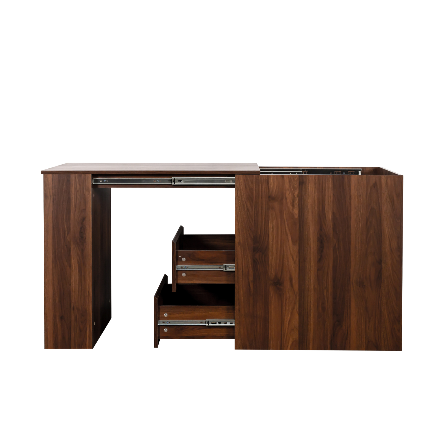 Modern Extendable Computer Desk w/ Drawers & Storage Shelves, Walnut