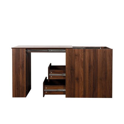 Modern Extendable Computer Desk w/ Drawers & Storage Shelves, Walnut