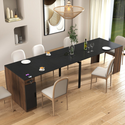 Modern Extendable Dining Table w/ Built-In Outlet & Storage for 2-12 People