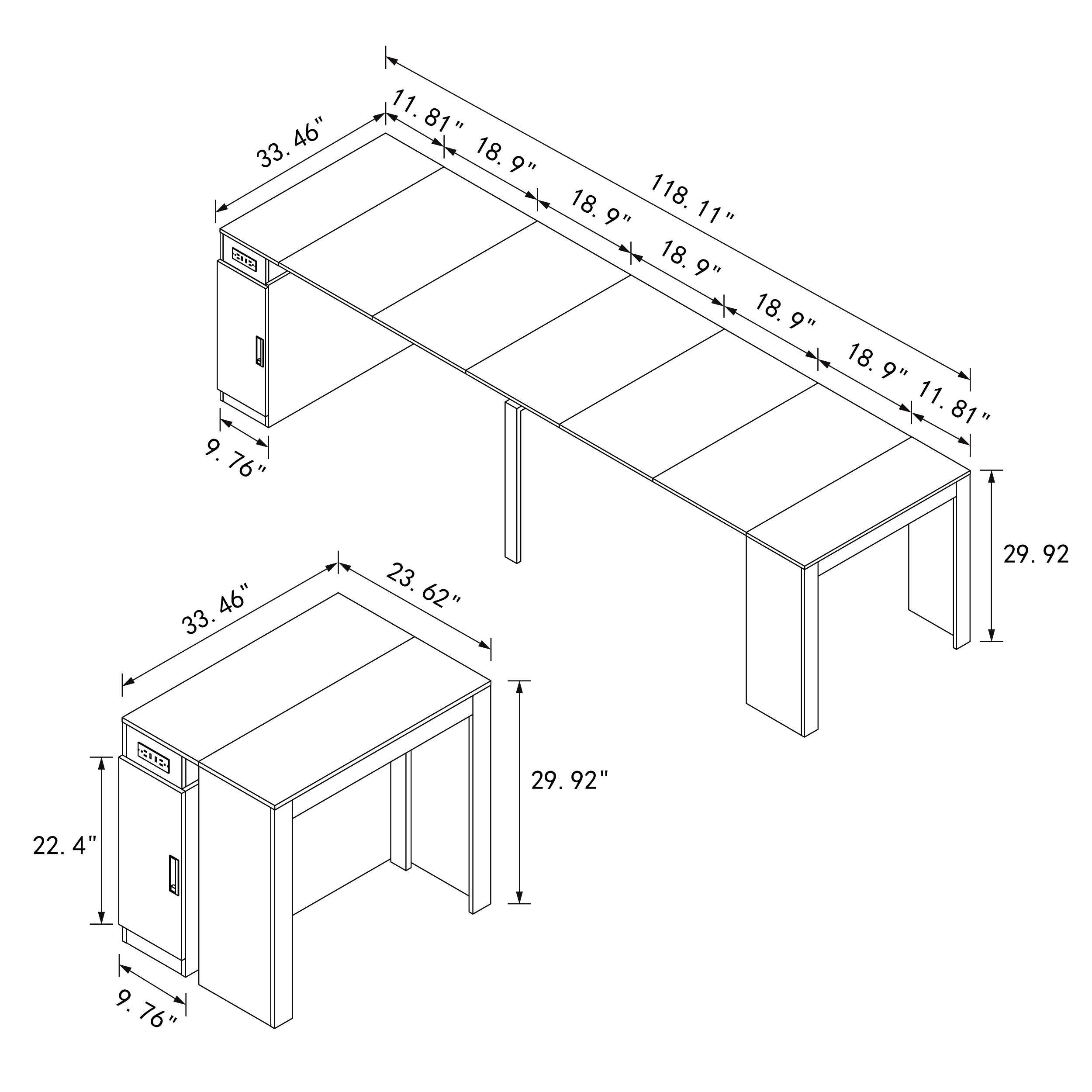 Modern Extendable Dining Table w/ Built-In Outlet & Storage for 2-12 People