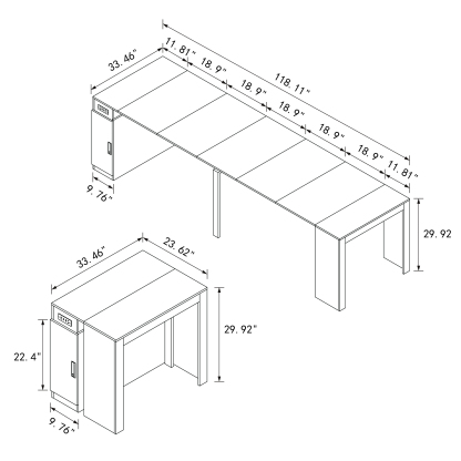Modern Extendable Dining Table w/ Built-In Outlet & Storage for 2-12 People