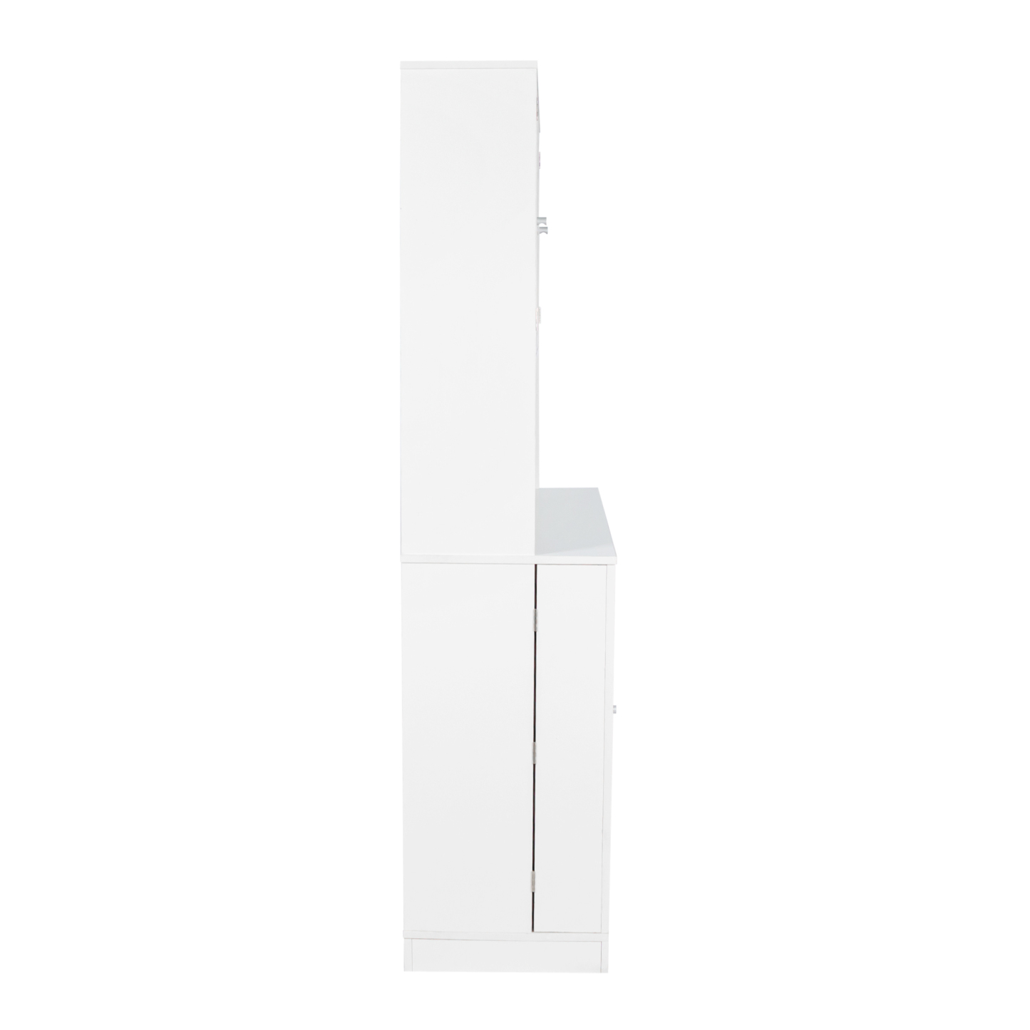 Modern Kitchen Storage Cabinet w/ Hutch, Microwave Shelf & Glass Doors - White