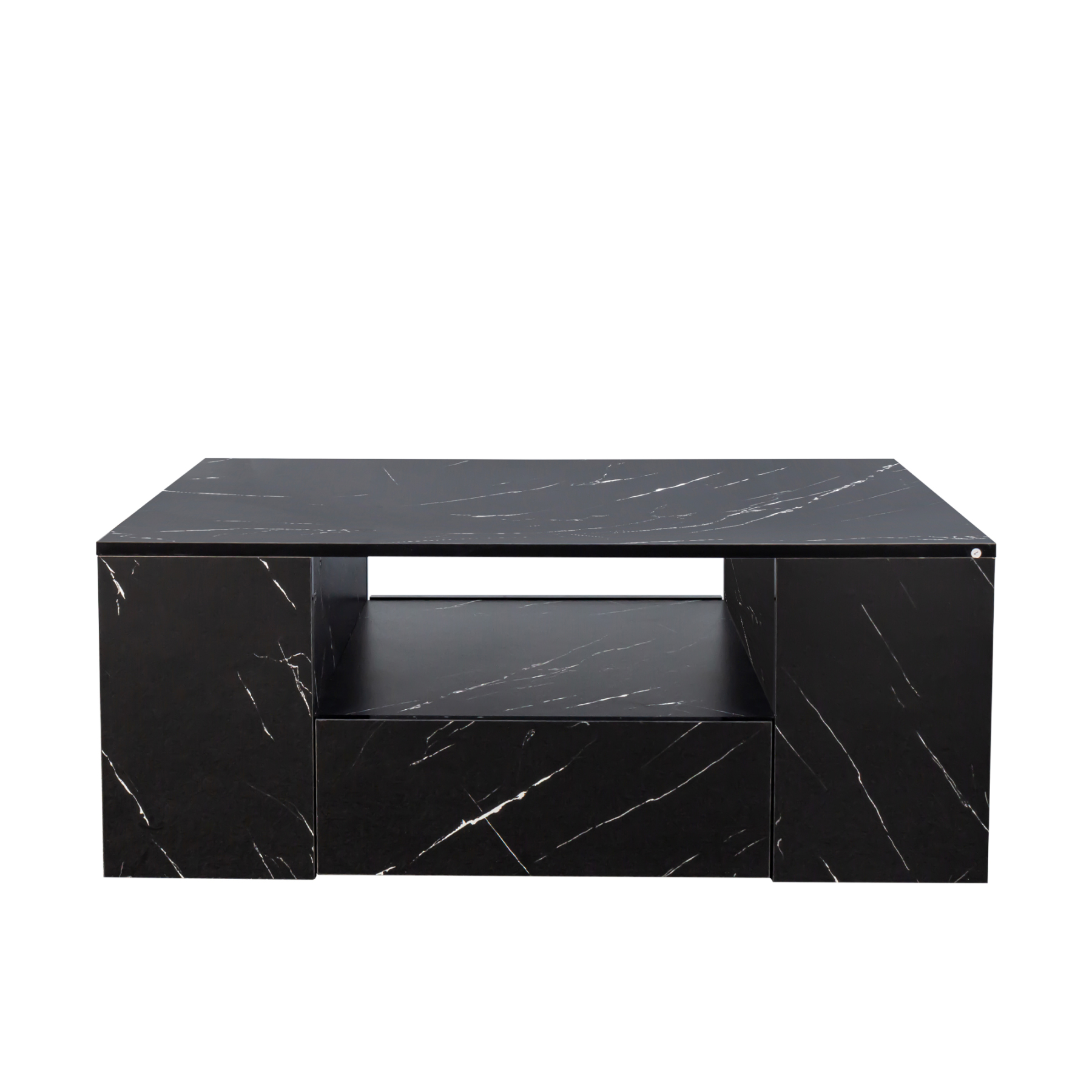 Modern LED Coffee Table with 2 Drawers & Open Side Shelves for Living