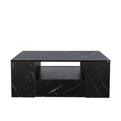 Modern LED Coffee Table w/ 2 Drawers & Open Side Shelves for Living Room