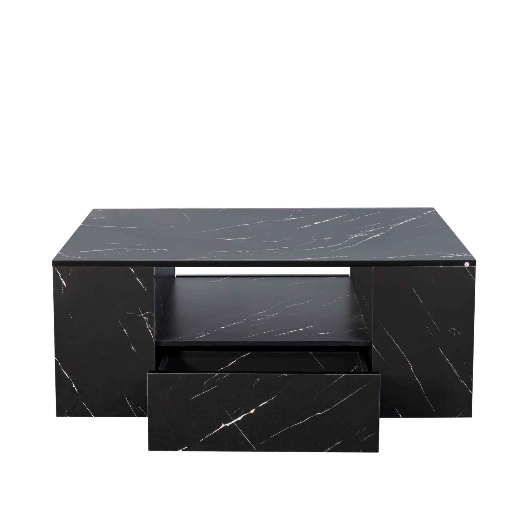 Modern LED Coffee Table w/ 2 Drawers & Open Side Shelves for Living Room