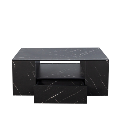 Modern LED Coffee Table w/ 2 Drawers & Open Side Shelves for Living Room