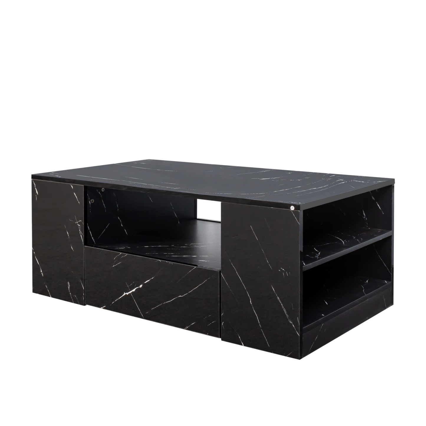Modern LED Coffee Table w/ 2 Drawers & Open Side Shelves for Living Room