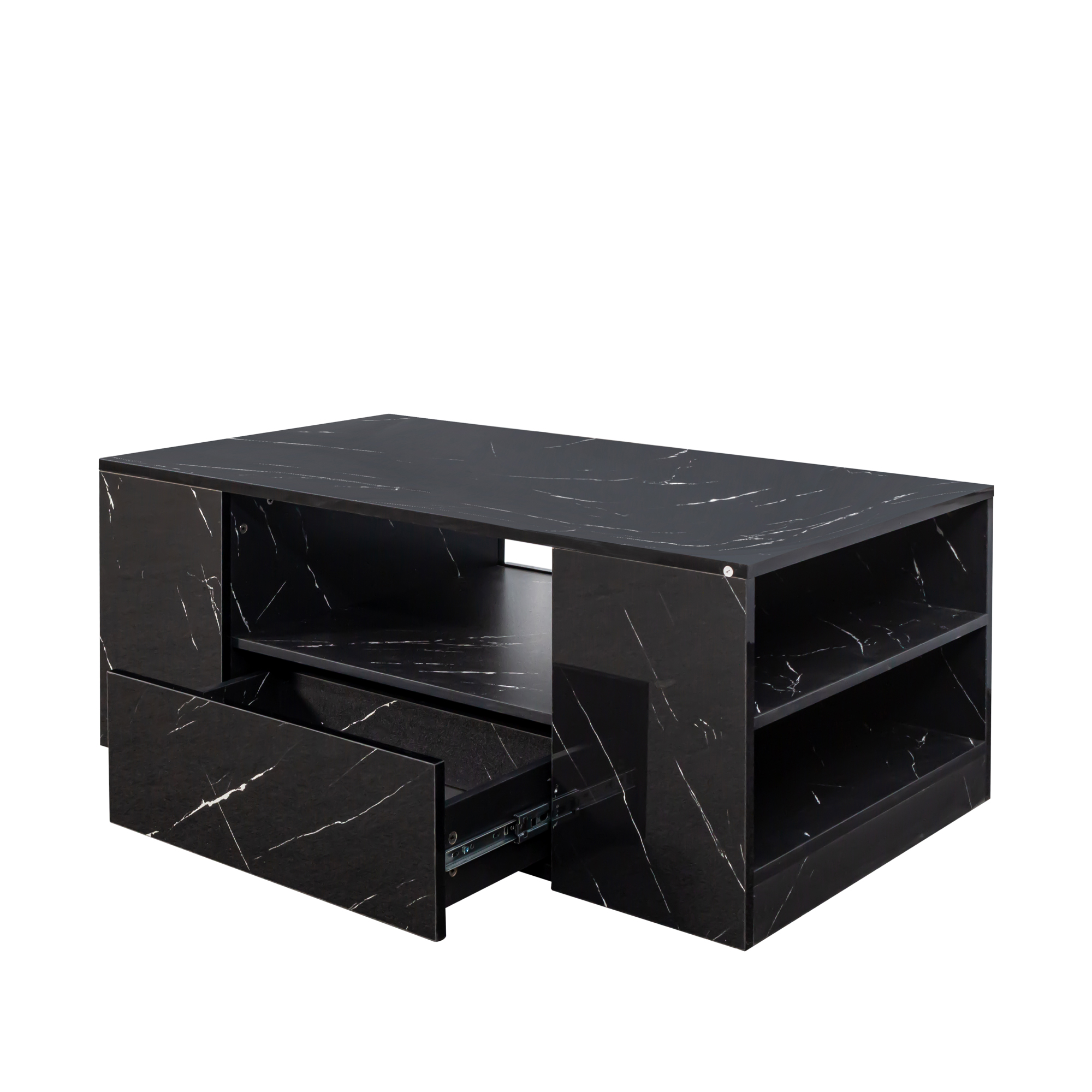 Modern LED Coffee Table w/ 2 Drawers & Open Side Shelves for Living Room